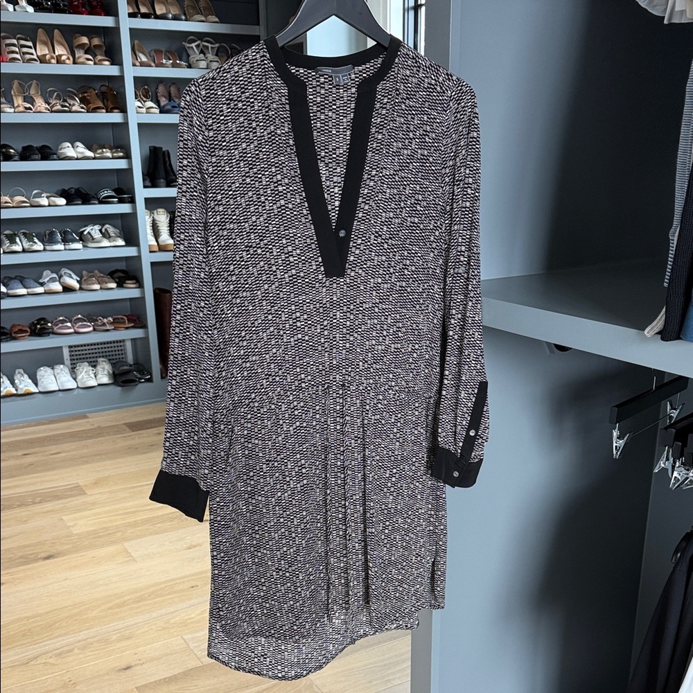 Vince Silk Long-Sleeve Geometric Patterned Dress